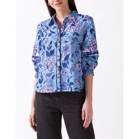 CELINA MOON Tops - NWT Celina Moon, Blue Symphony, Puff Sleeve Button Up, Sz S (oversized), 184$